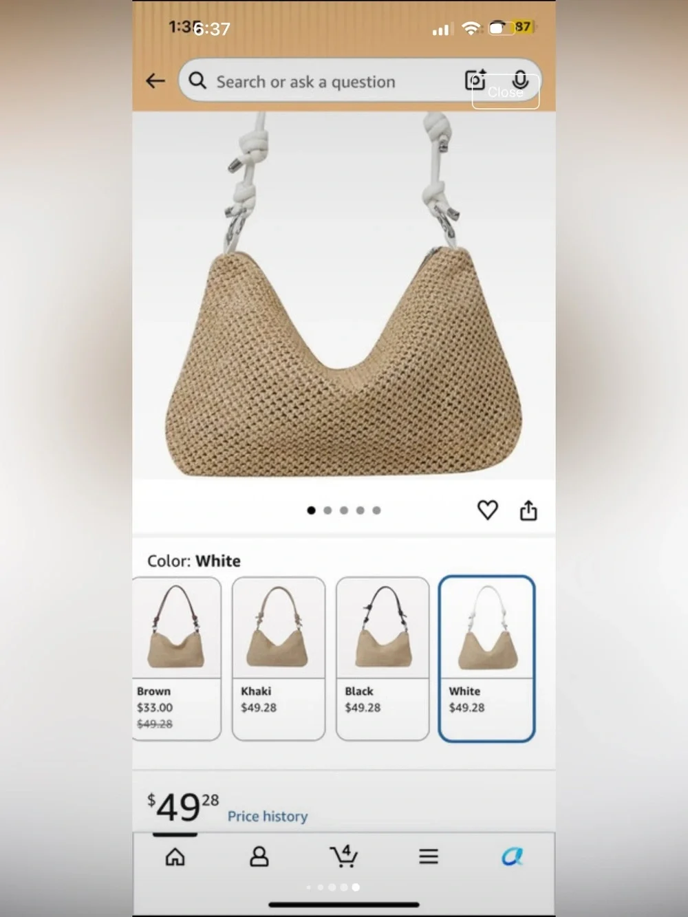 Natural Woven Shoulder Bag with White Strap Beach bag